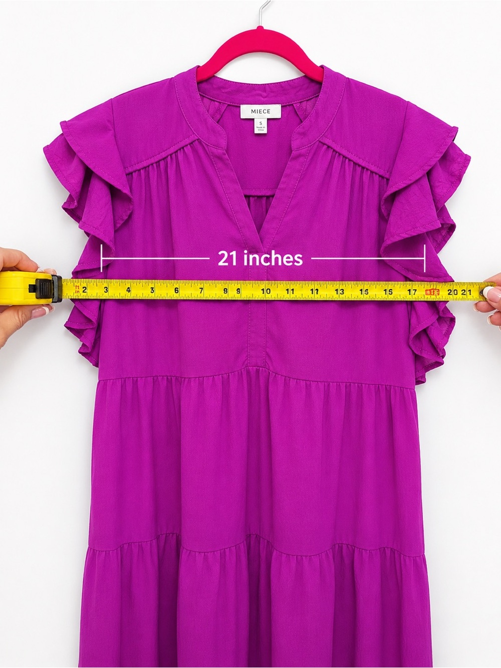 Umgee Magenta Tiered Maxi Dress Flutter Ruffle Sleeves Size Small - Picture 4 of 6